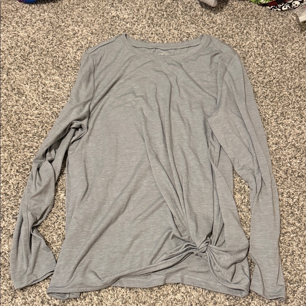 LOFT Light Gray Long Sleeve Knot Hem Tee